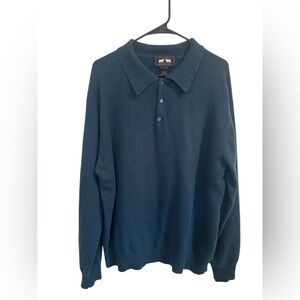 Woods and Gray Blue Teal Polo Sweater Knit Pullover Cashmere Long Sleeve Size L